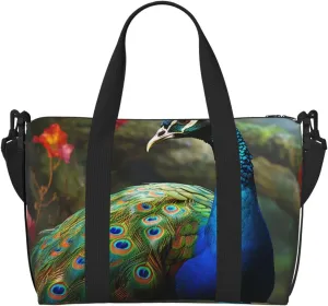 Gym Bags Small Colorful Peacock Duffel Bag Overnight Bag with Shoe Compartment Carryon Bag for Men Women
