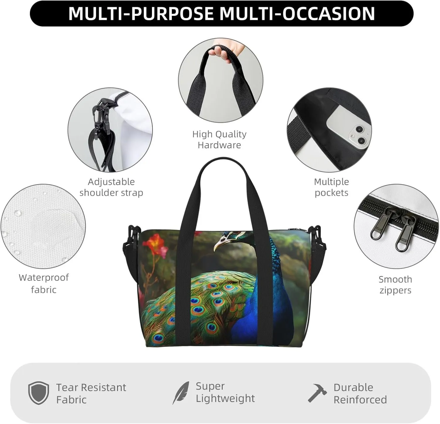 Gym Bags Small Colorful Peacock Duffel Bag Overnight Bag with Shoe Compartment Carryon Bag for Men Women
