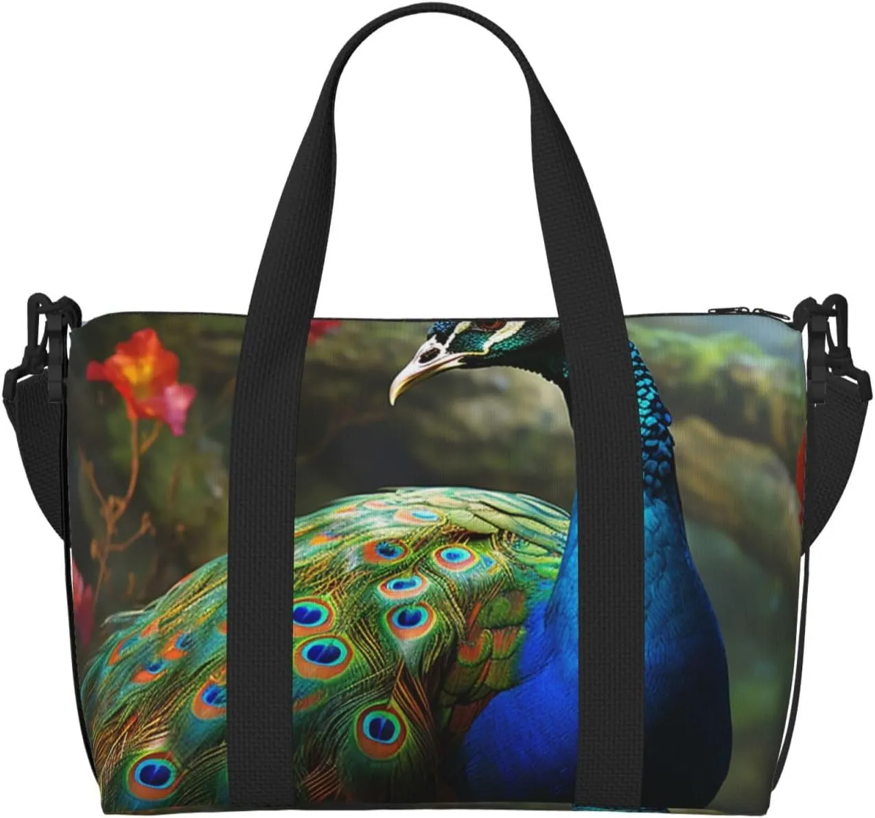 Gym Bags Small Colorful Peacock Duffel Bag Overnight Bag with Shoe Compartment Carryon Bag for Men Women