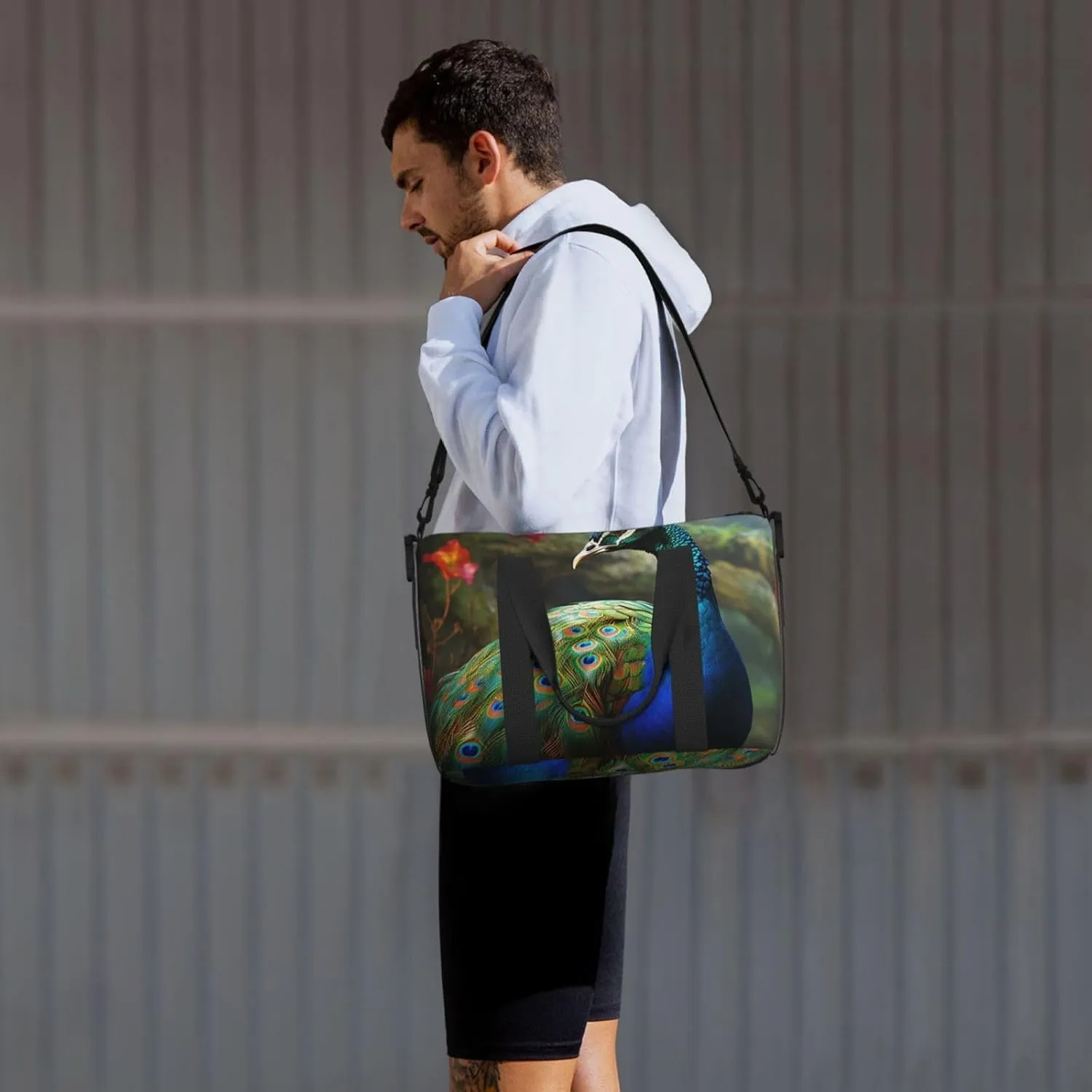 Gym Bags Small Colorful Peacock Duffel Bag Overnight Bag with Shoe Compartment Carryon Bag for Men Women