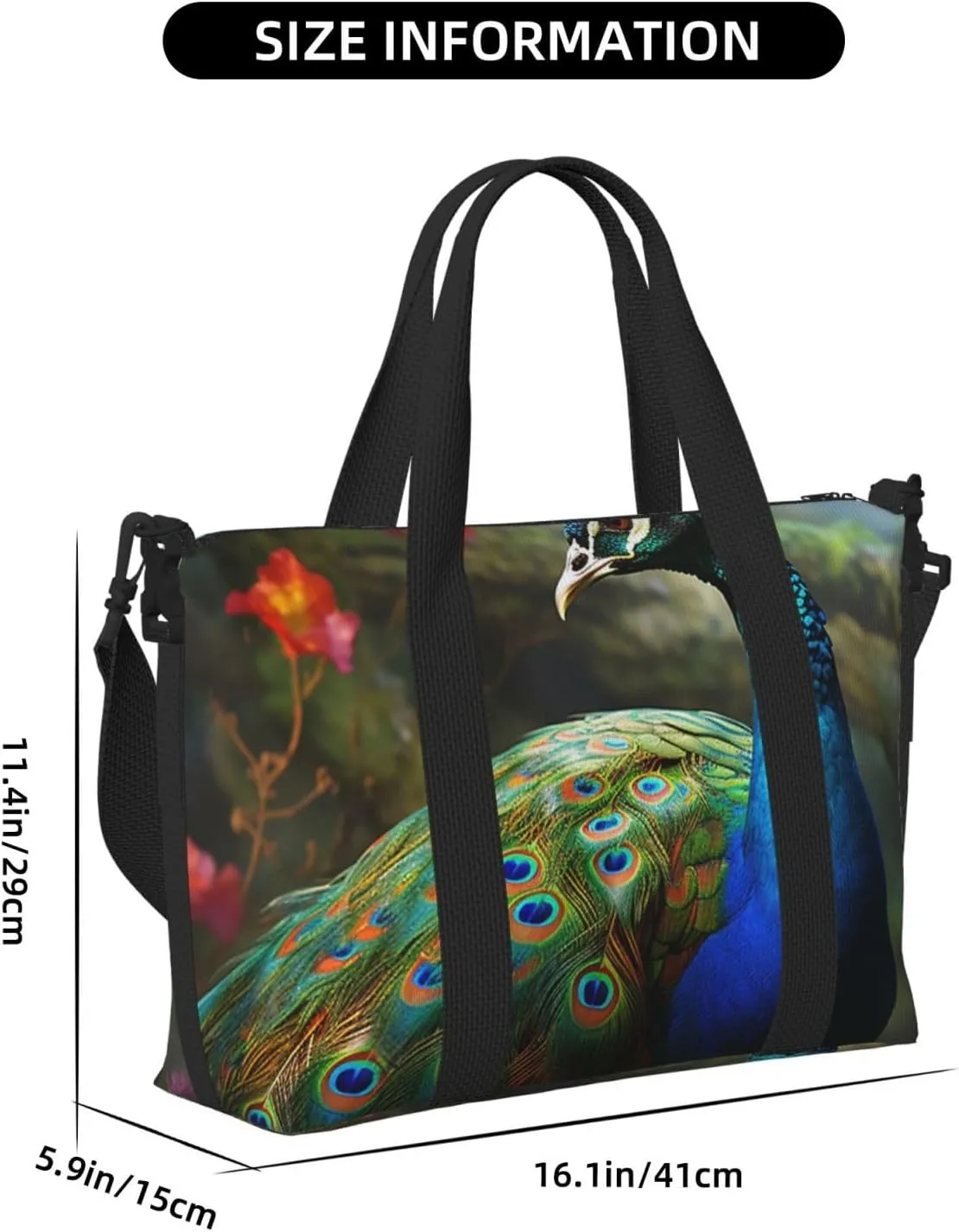 Gym Bags Small Colorful Peacock Duffel Bag Overnight Bag with Shoe Compartment Carryon Bag for Men Women
