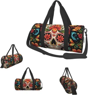Gym Bags Small Colorful Sugar Skull Duffel Bag Overnight Bag with Shoe Compartment Carryon Bag for Men Women