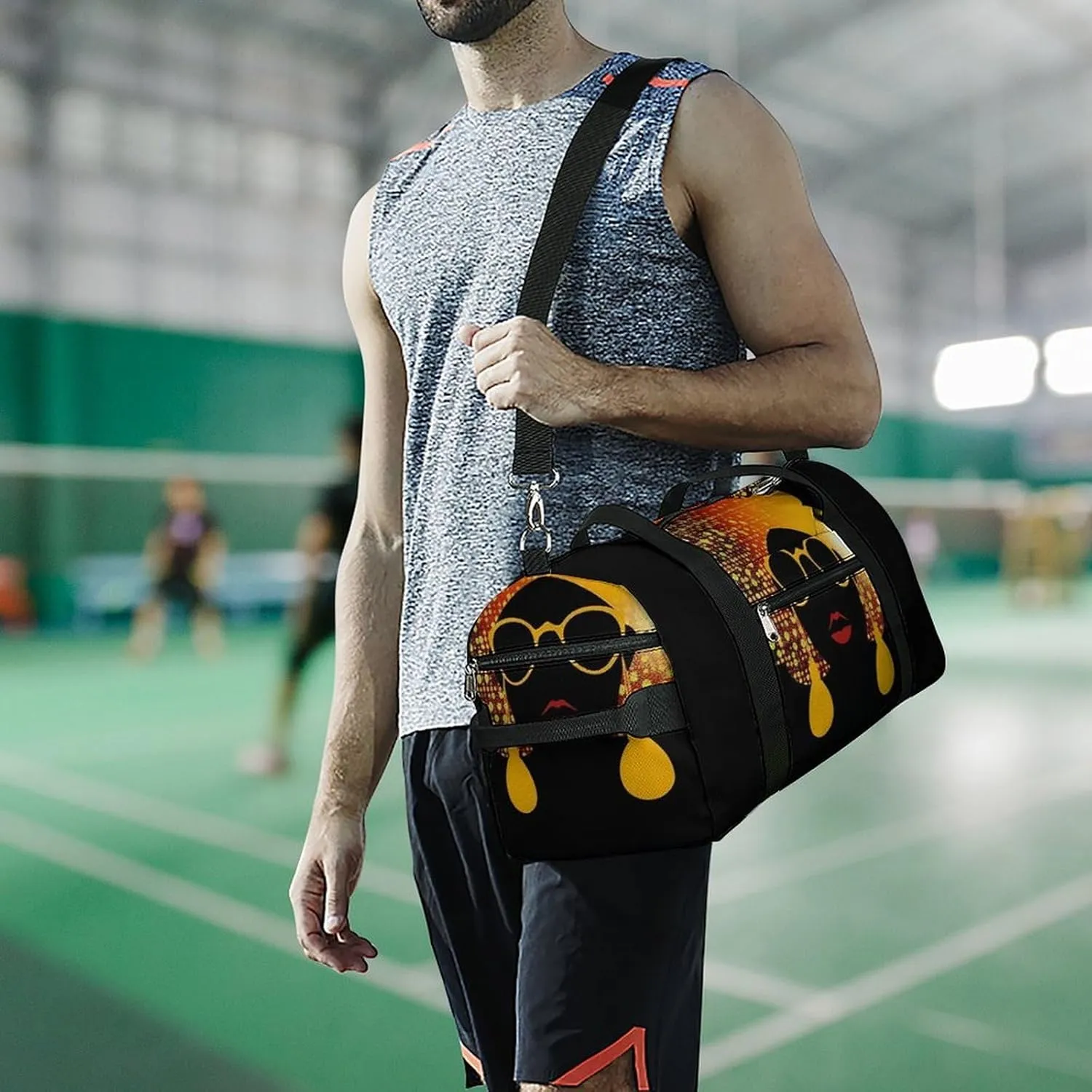 Gym Bags Small Cute African Woman Duffel Bag Overnight Bag with Shoe Compartment Carryon Bag for Men Women