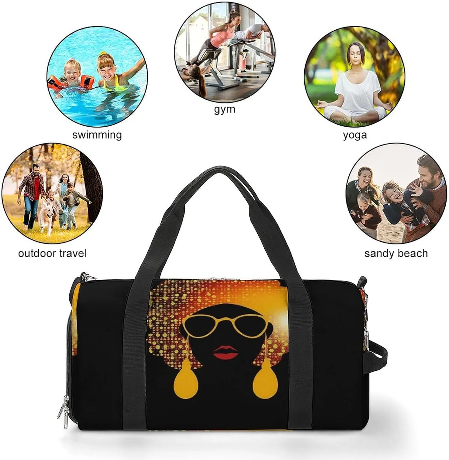 Gym Bags Small Cute African Woman Duffel Bag Overnight Bag with Shoe Compartment Carryon Bag for Men Women