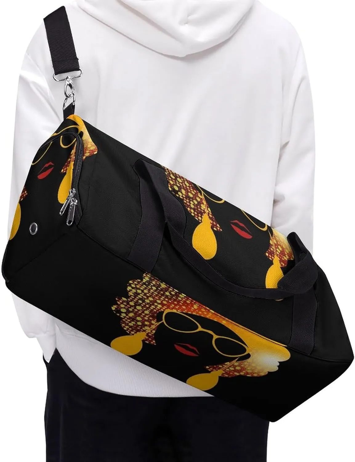 Gym Bags Small Cute African Woman Duffel Bag Overnight Bag with Shoe Compartment Carryon Bag for Men Women