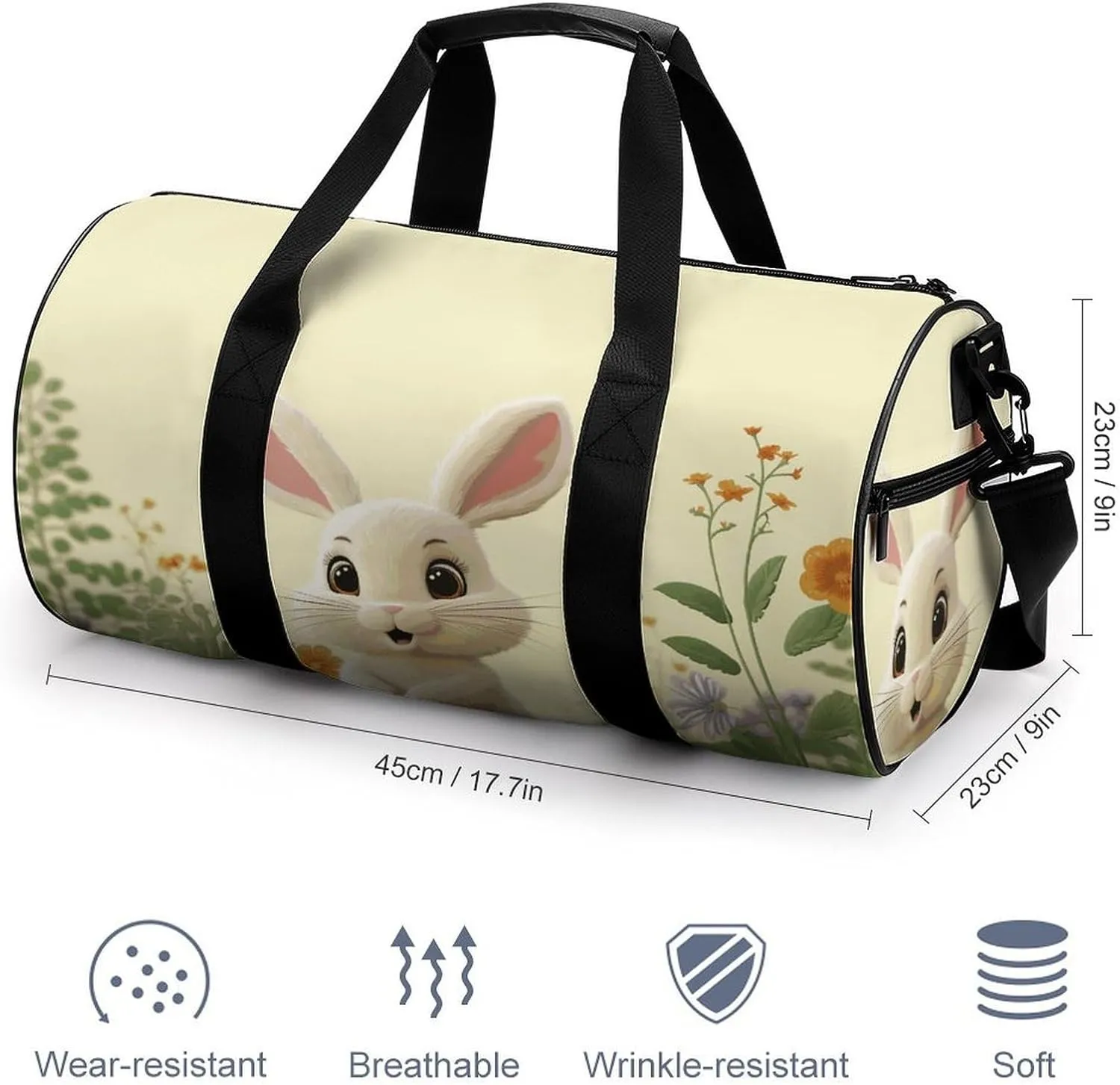 Gym Bags Small Cute Bunny Duffel Bag Overnight Bag with Shoe Compartment Carryon Bag for Men Women