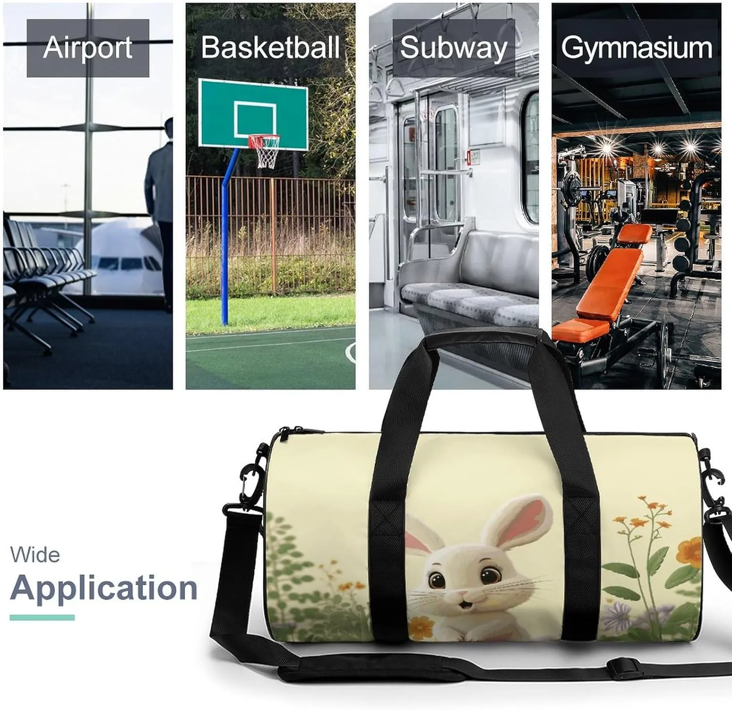 Gym Bags Small Cute Bunny Duffel Bag Overnight Bag with Shoe Compartment Carryon Bag for Men Women