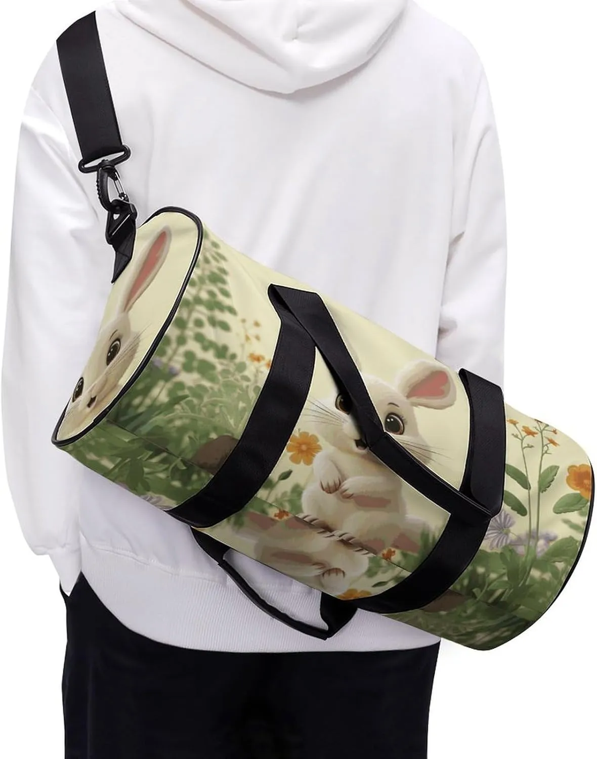 Gym Bags Small Cute Bunny Duffel Bag Overnight Bag with Shoe Compartment Carryon Bag for Men Women