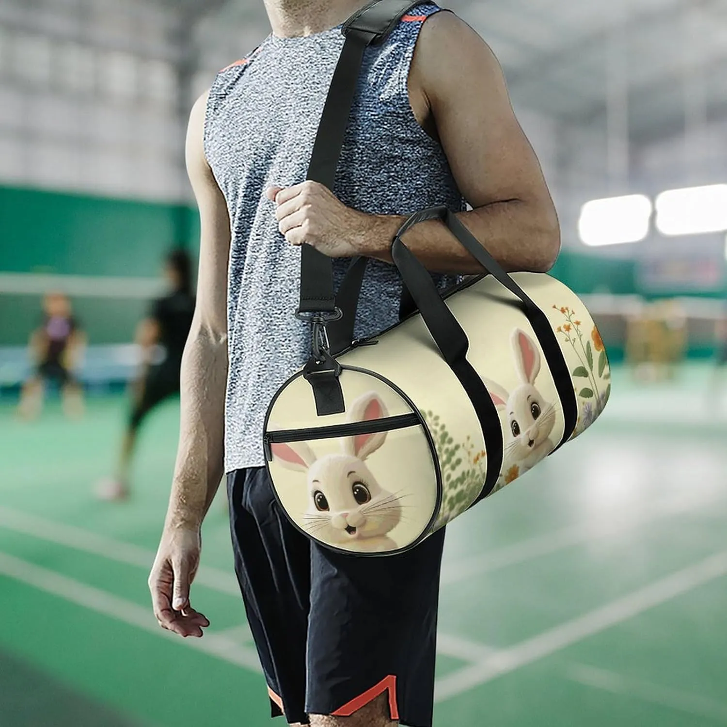 Gym Bags Small Cute Bunny Duffel Bag Overnight Bag with Shoe Compartment Carryon Bag for Men Women