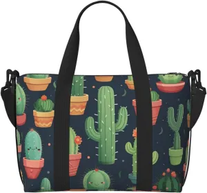 Gym Bags Small Cute Cactus Seamless Illustration Duffel Bag Overnight Bag with Shoe Compartment Carryon Bag for Men Women