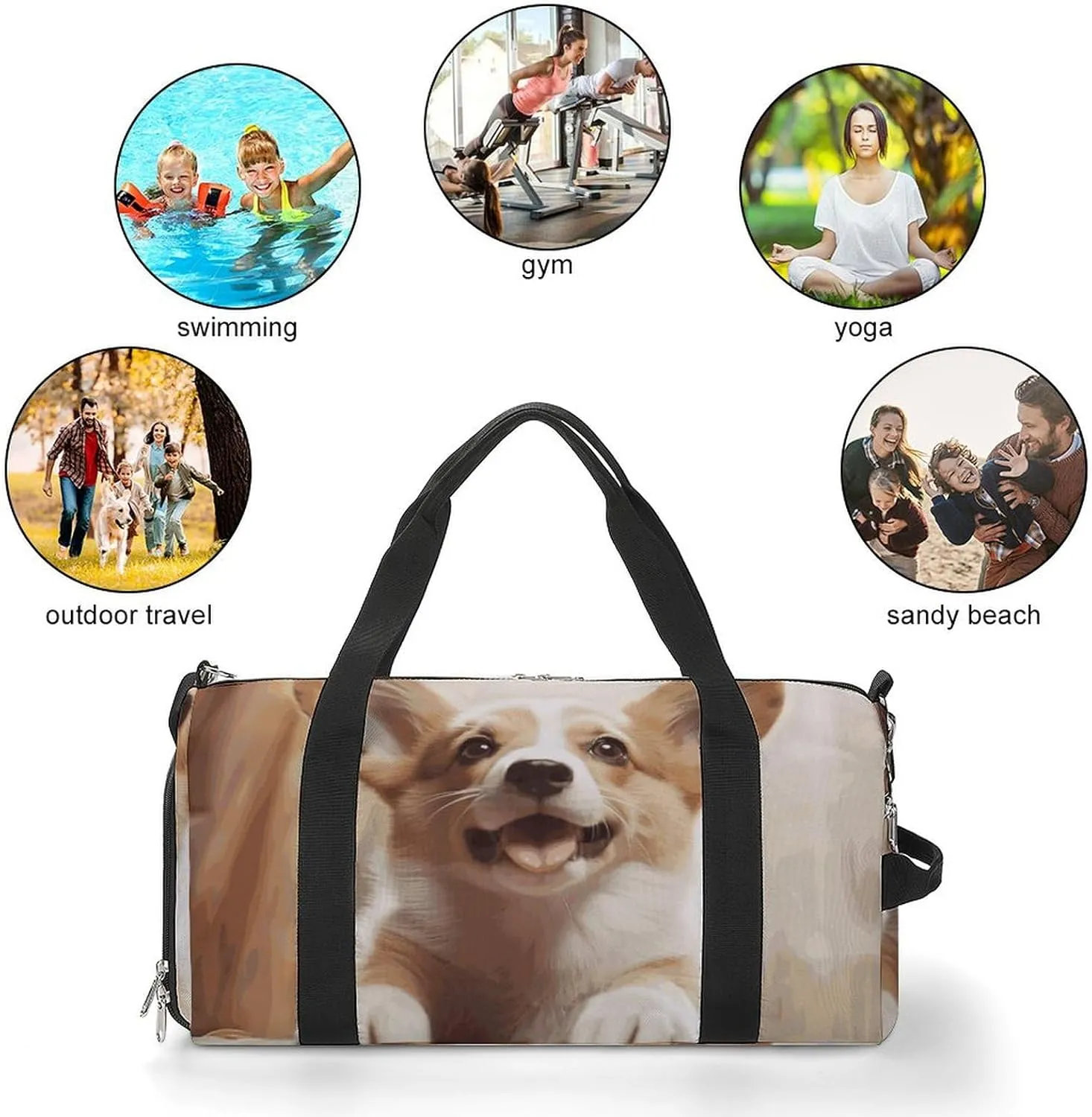 Gym Bags Small Cute Corgi Duffel Bag Overnight Bag with Shoe Compartment Carryon Bag for Men Women