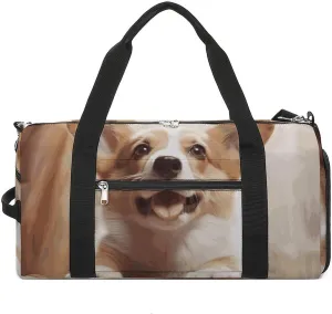 Gym Bags Small Cute Corgi Duffel Bag Overnight Bag with Shoe Compartment Carryon Bag for Men Women