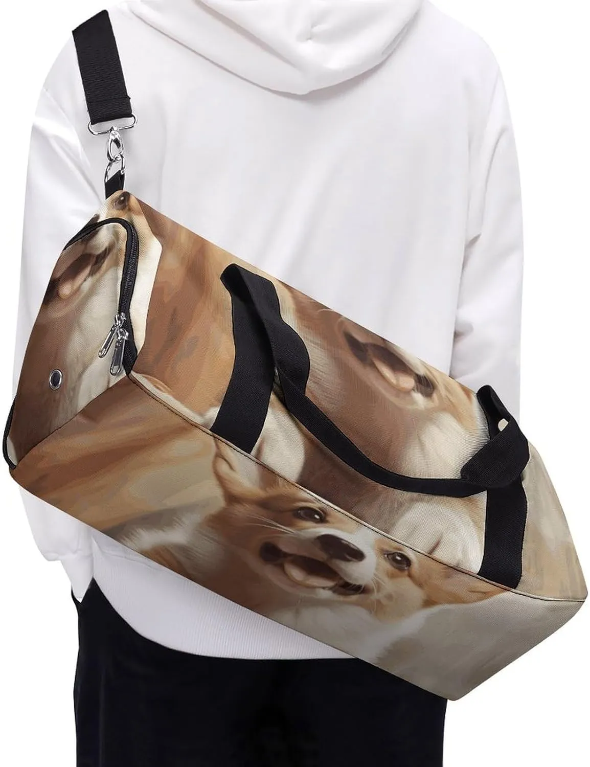 Gym Bags Small Cute Corgi Duffel Bag Overnight Bag with Shoe Compartment Carryon Bag for Men Women