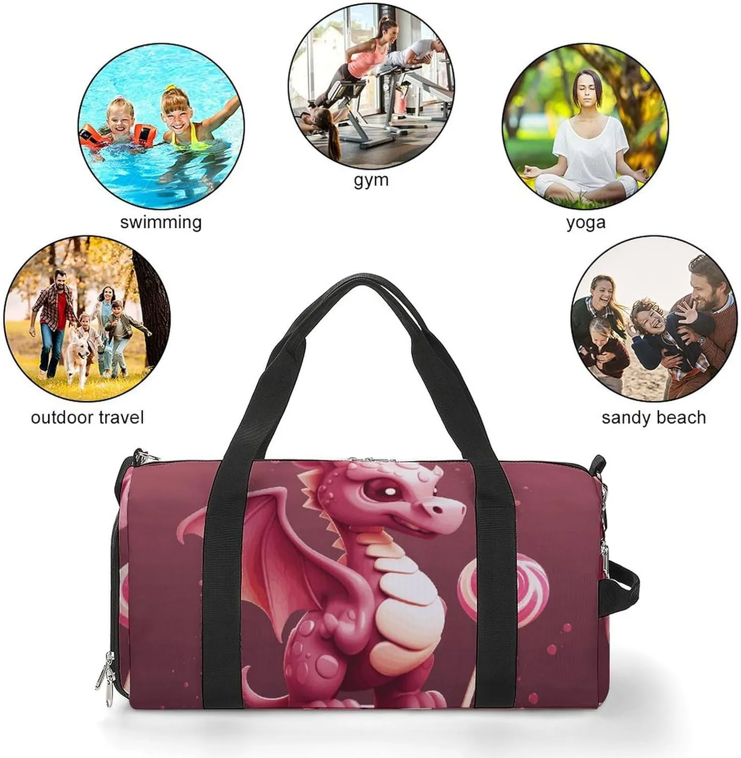 Gym Bags Small Cute Dragon Duffel Bag Overnight Bag with Shoe Compartment Carryon Bag for Men Women