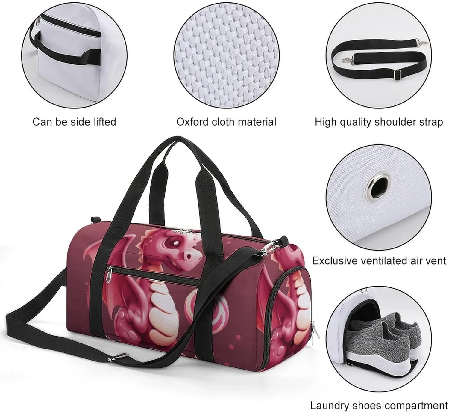 Gym Bags Small Cute Dragon Duffel Bag Overnight Bag with Shoe Compartment Carryon Bag for Men Women