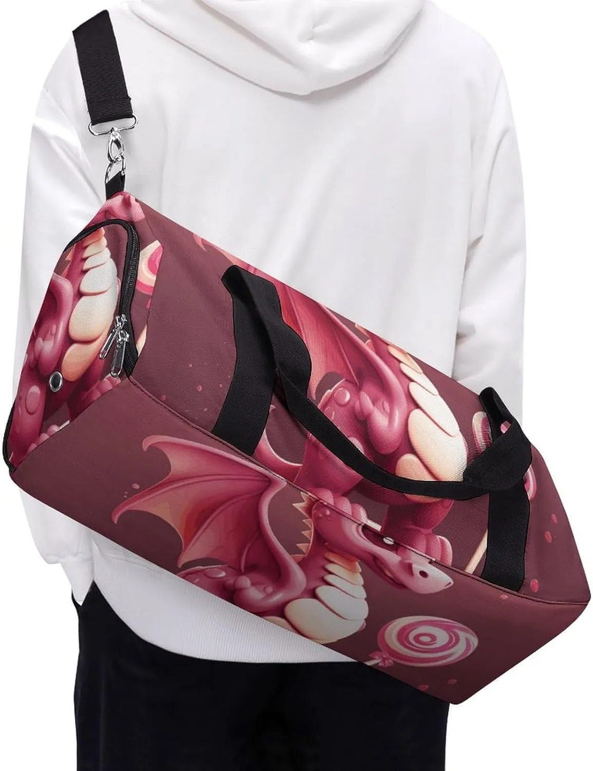 Gym Bags Small Cute Dragon Duffel Bag Overnight Bag with Shoe Compartment Carryon Bag for Men Women