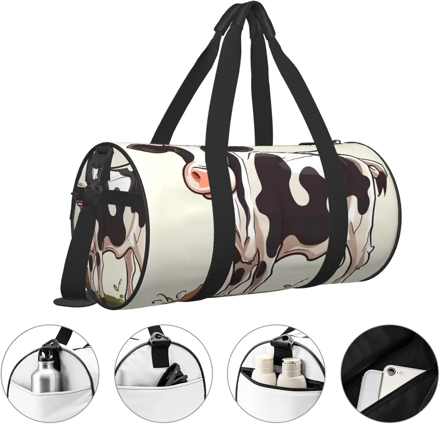 Gym Bags Small Dairy cow Duffel Bag Overnight Bag with Shoe Compartment Carryon Bag for Men Women