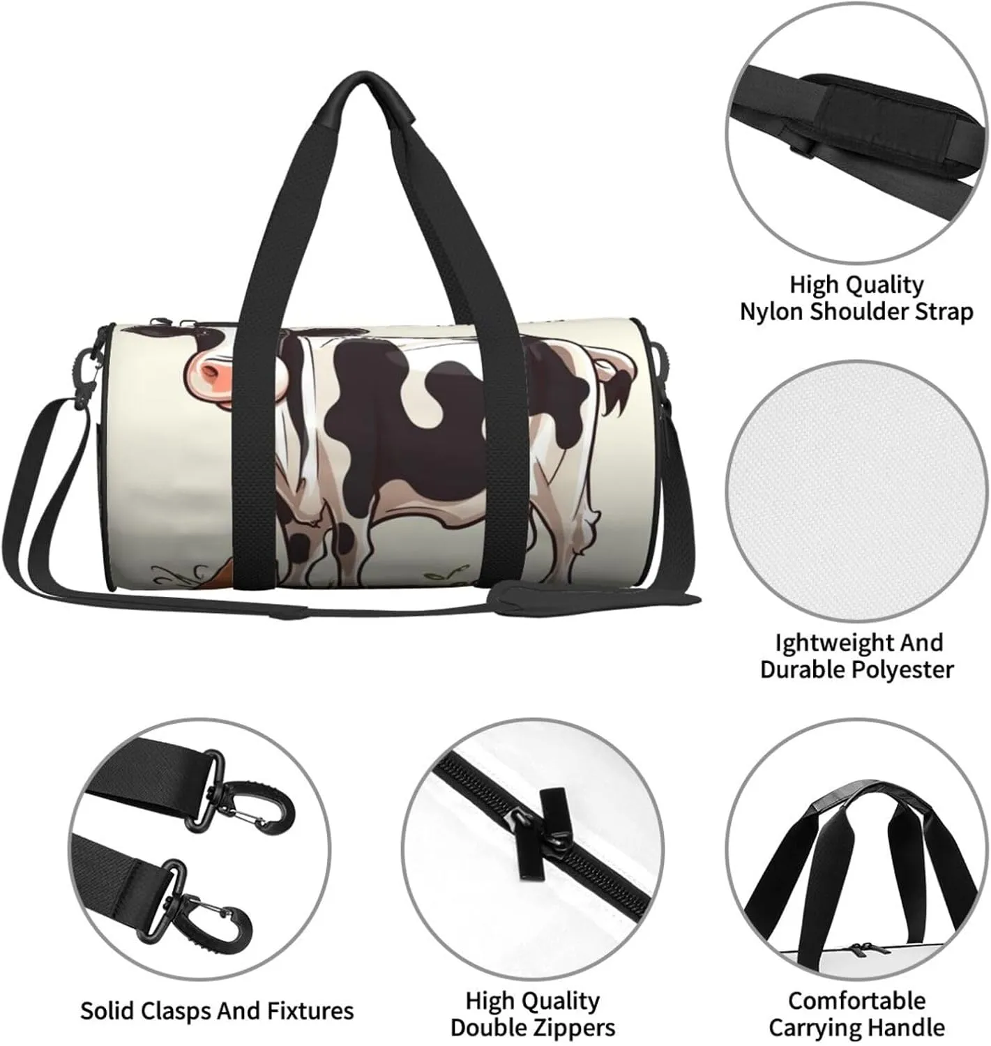 Gym Bags Small Dairy cow Duffel Bag Overnight Bag with Shoe Compartment Carryon Bag for Men Women