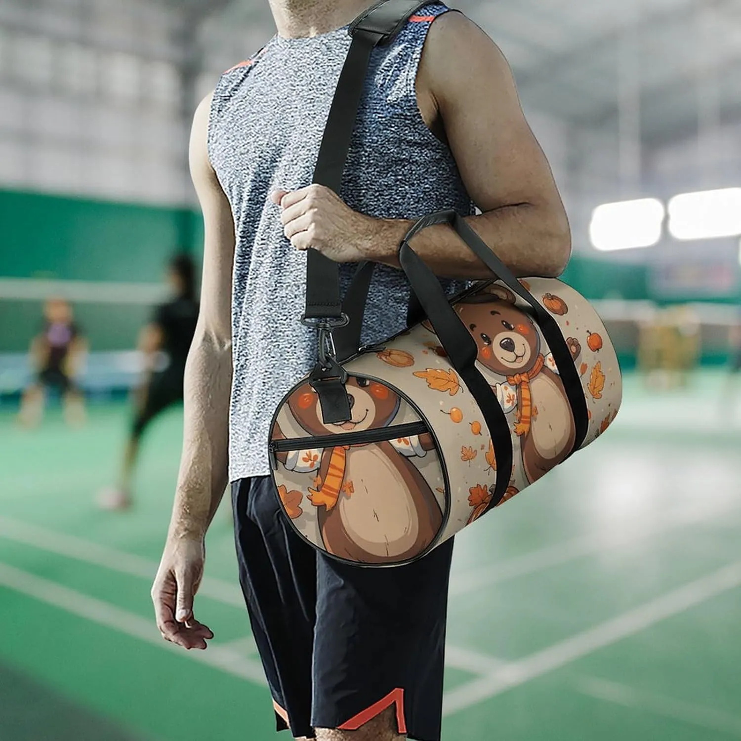 Gym Bags Small Dancing Thanksgiving Bear Duffel Bag Overnight Bag with Shoe Compartment Carryon Bag for Men Women