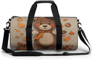 Gym Bags Small Dancing Thanksgiving Bear Duffel Bag Overnight Bag with Shoe Compartment Carryon Bag for Men Women