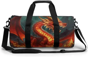 Gym Bags Small Dragon King in Fire Duffel Bag Overnight Bag with Shoe Compartment Carryon Bag for Men Women