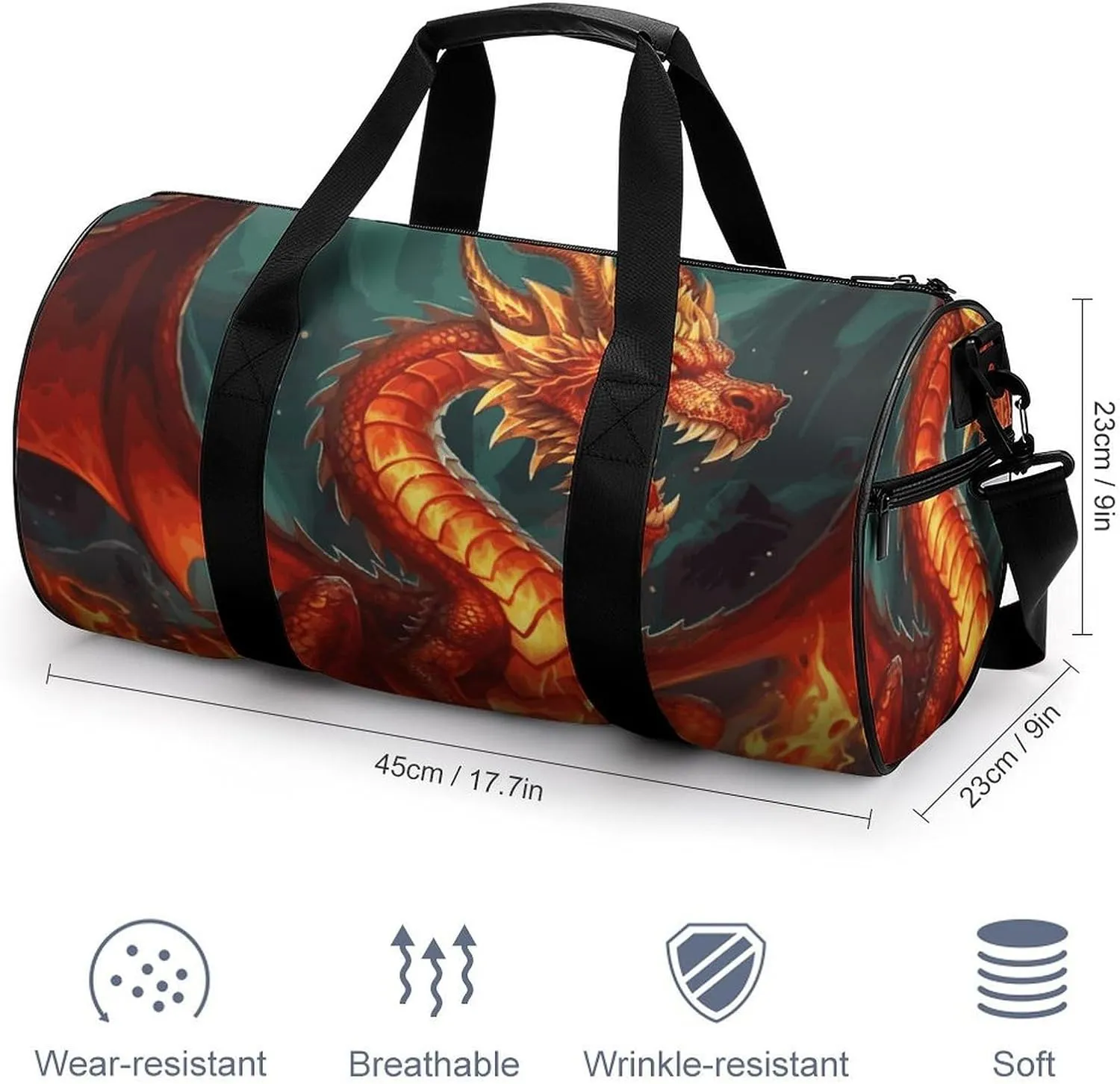 Gym Bags Small Dragon King in Fire Duffel Bag Overnight Bag with Shoe Compartment Carryon Bag for Men Women