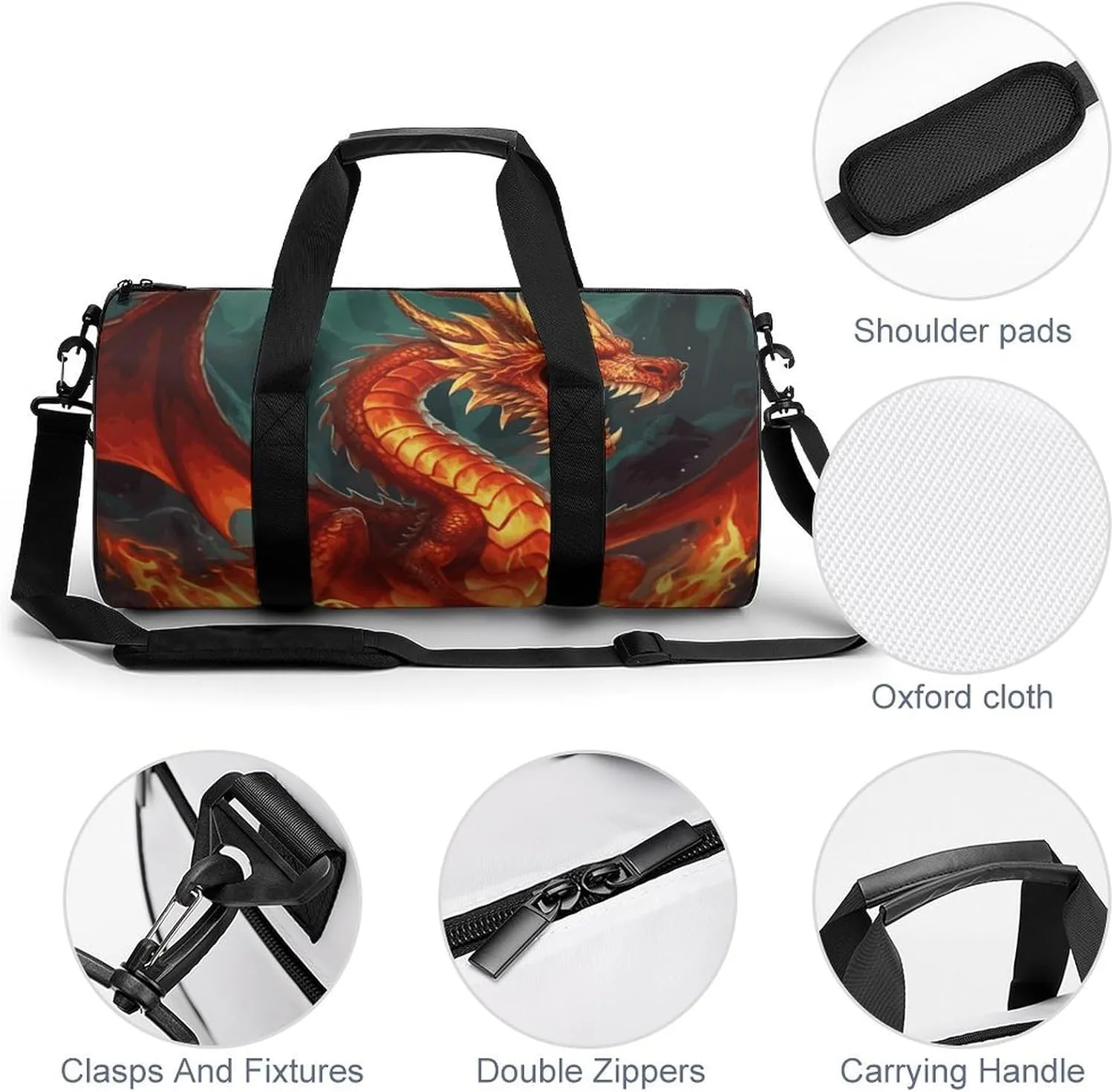 Gym Bags Small Dragon King in Fire Duffel Bag Overnight Bag with Shoe Compartment Carryon Bag for Men Women
