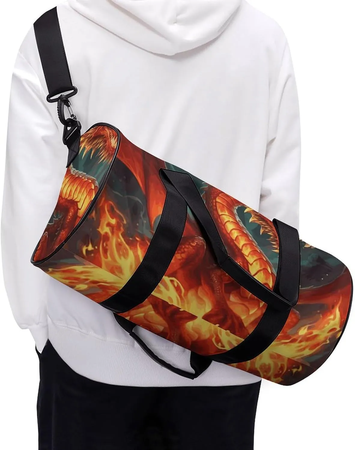 Gym Bags Small Dragon King in Fire Duffel Bag Overnight Bag with Shoe Compartment Carryon Bag for Men Women
