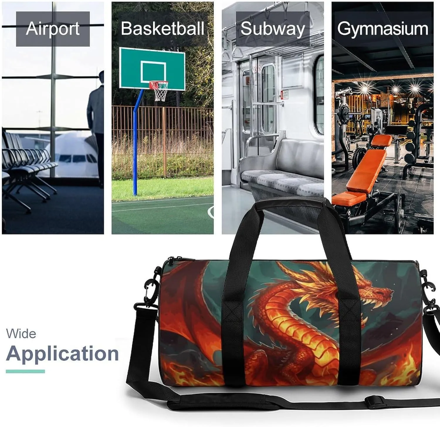 Gym Bags Small Dragon King in Fire Duffel Bag Overnight Bag with Shoe Compartment Carryon Bag for Men Women