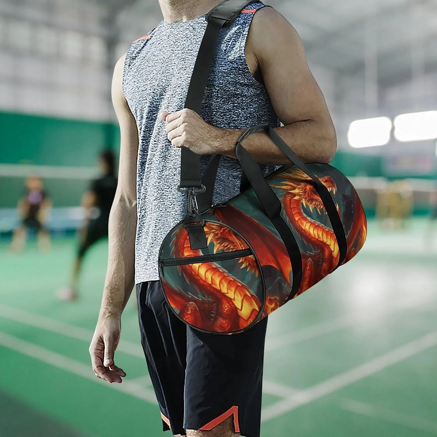 Gym Bags Small Dragon King in Fire Duffel Bag Overnight Bag with Shoe Compartment Carryon Bag for Men Women
