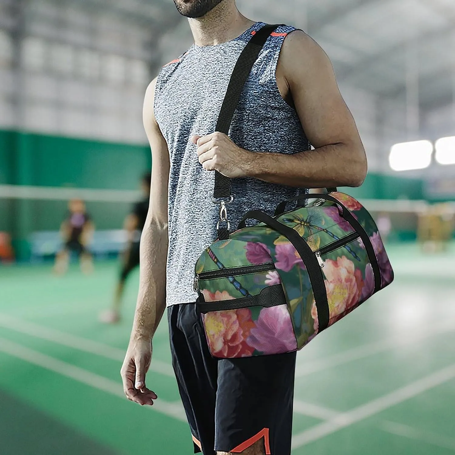 Gym Bags Small Dragonfly Garden Spring Duffel Bag Overnight Bag with Shoe Compartment Carryon Bag for Men Women