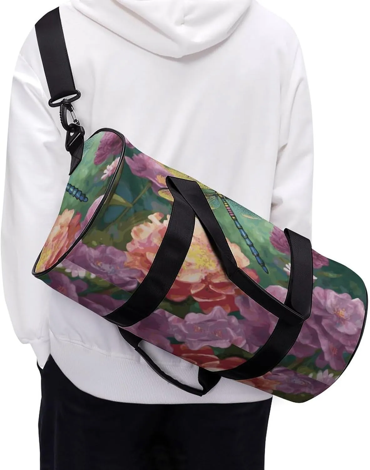 Gym Bags Small Dragonfly Garden Spring Duffel Bag Overnight Bag with Shoe Compartment Carryon Bag for Men Women