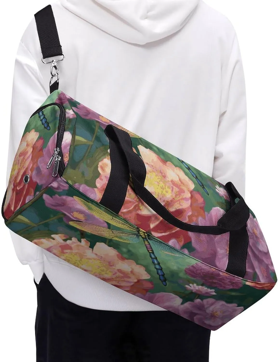 Gym Bags Small Dragonfly Garden Spring Duffel Bag Overnight Bag with Shoe Compartment Carryon Bag for Men Women