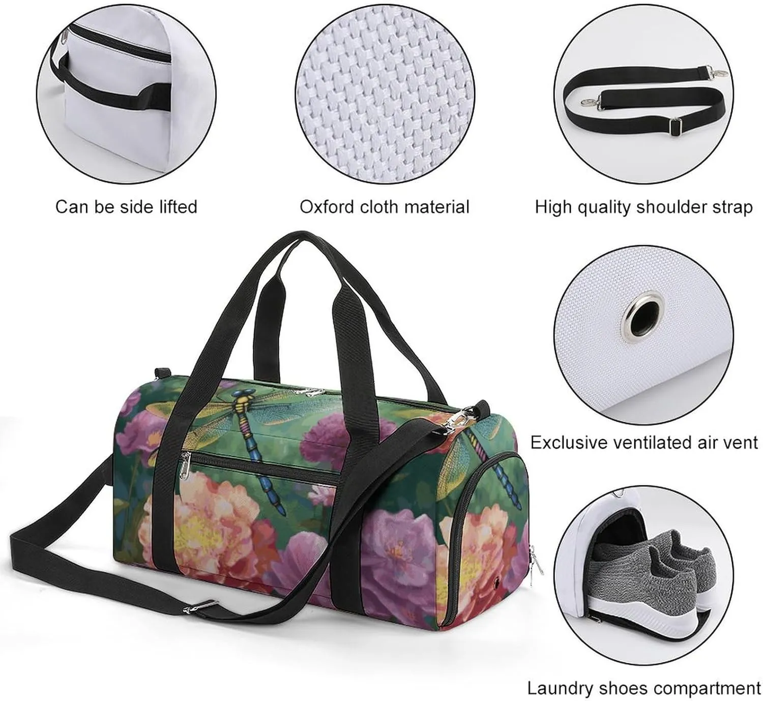 Gym Bags Small Dragonfly Garden Spring Duffel Bag Overnight Bag with Shoe Compartment Carryon Bag for Men Women