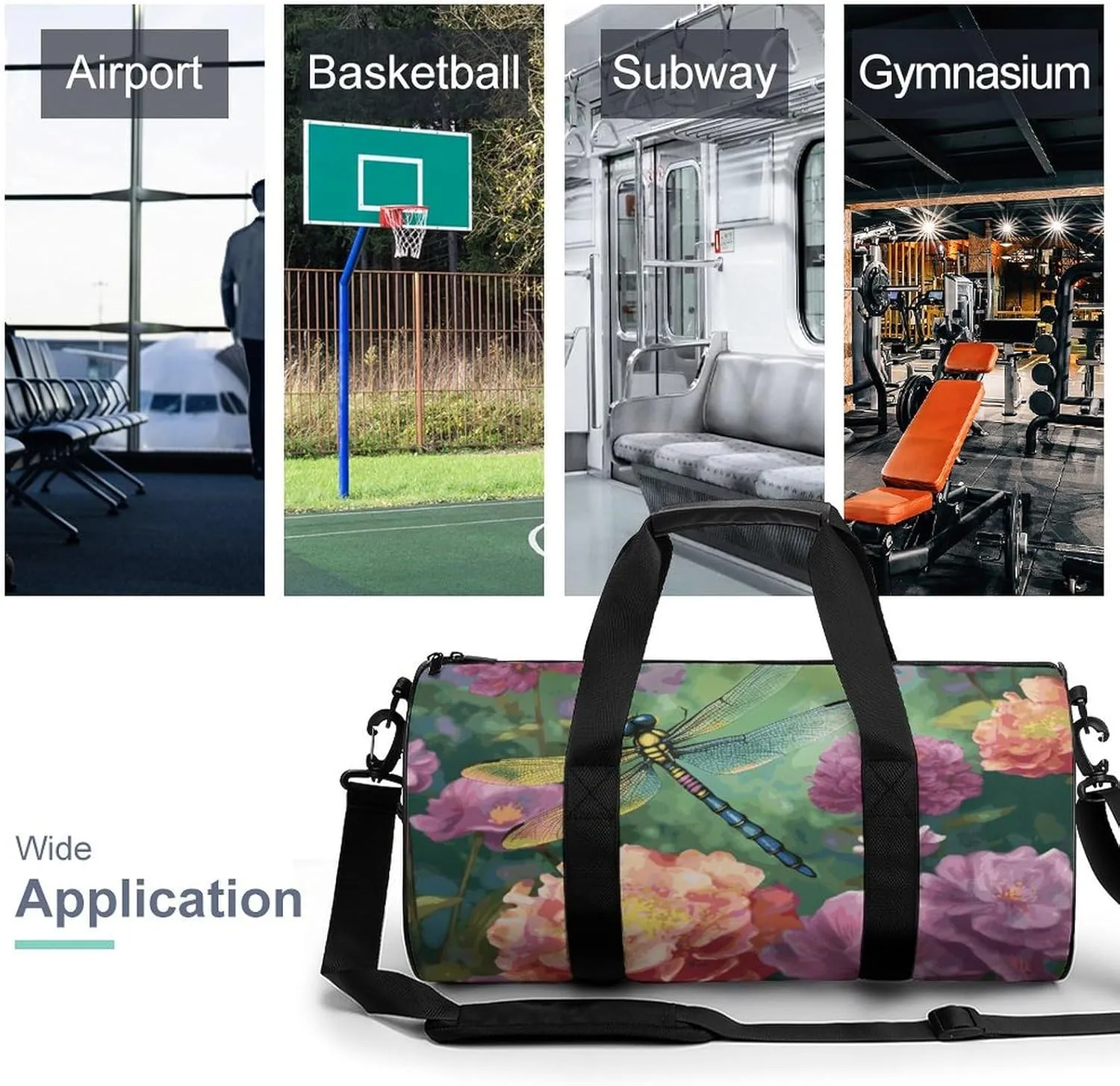 Gym Bags Small Dragonfly Garden Spring Duffel Bag Overnight Bag with Shoe Compartment Carryon Bag for Men Women