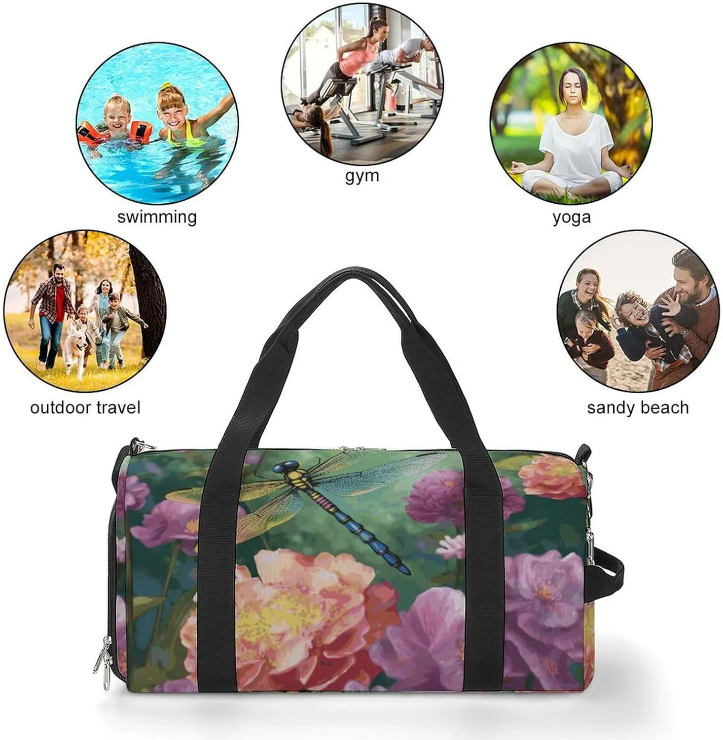Gym Bags Small Dragonfly Garden Spring Duffel Bag Overnight Bag with Shoe Compartment Carryon Bag for Men Women