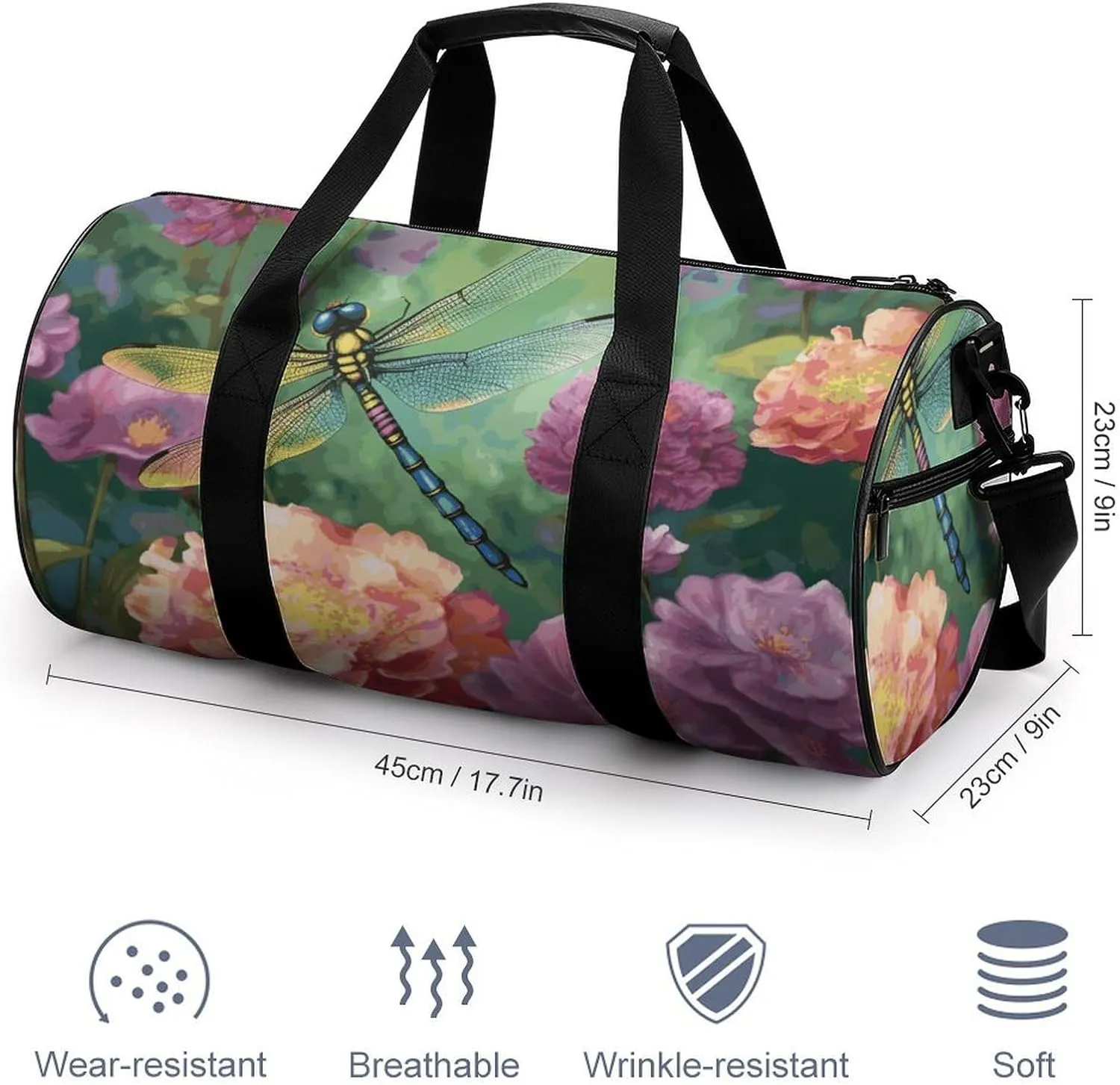 Gym Bags Small Dragonfly Garden Spring Duffel Bag Overnight Bag with Shoe Compartment Carryon Bag for Men Women
