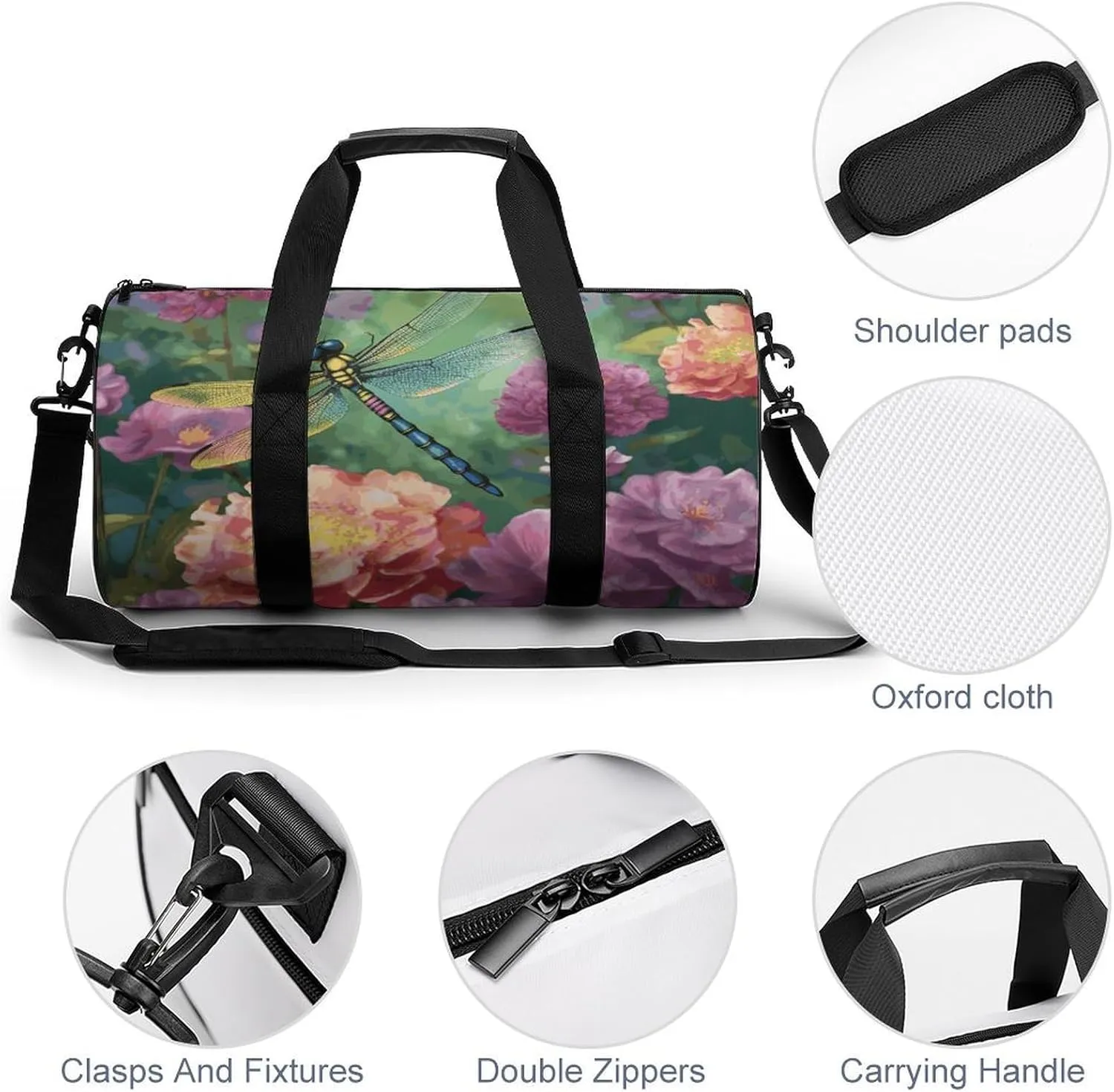 Gym Bags Small Dragonfly Garden Spring Duffel Bag Overnight Bag with Shoe Compartment Carryon Bag for Men Women