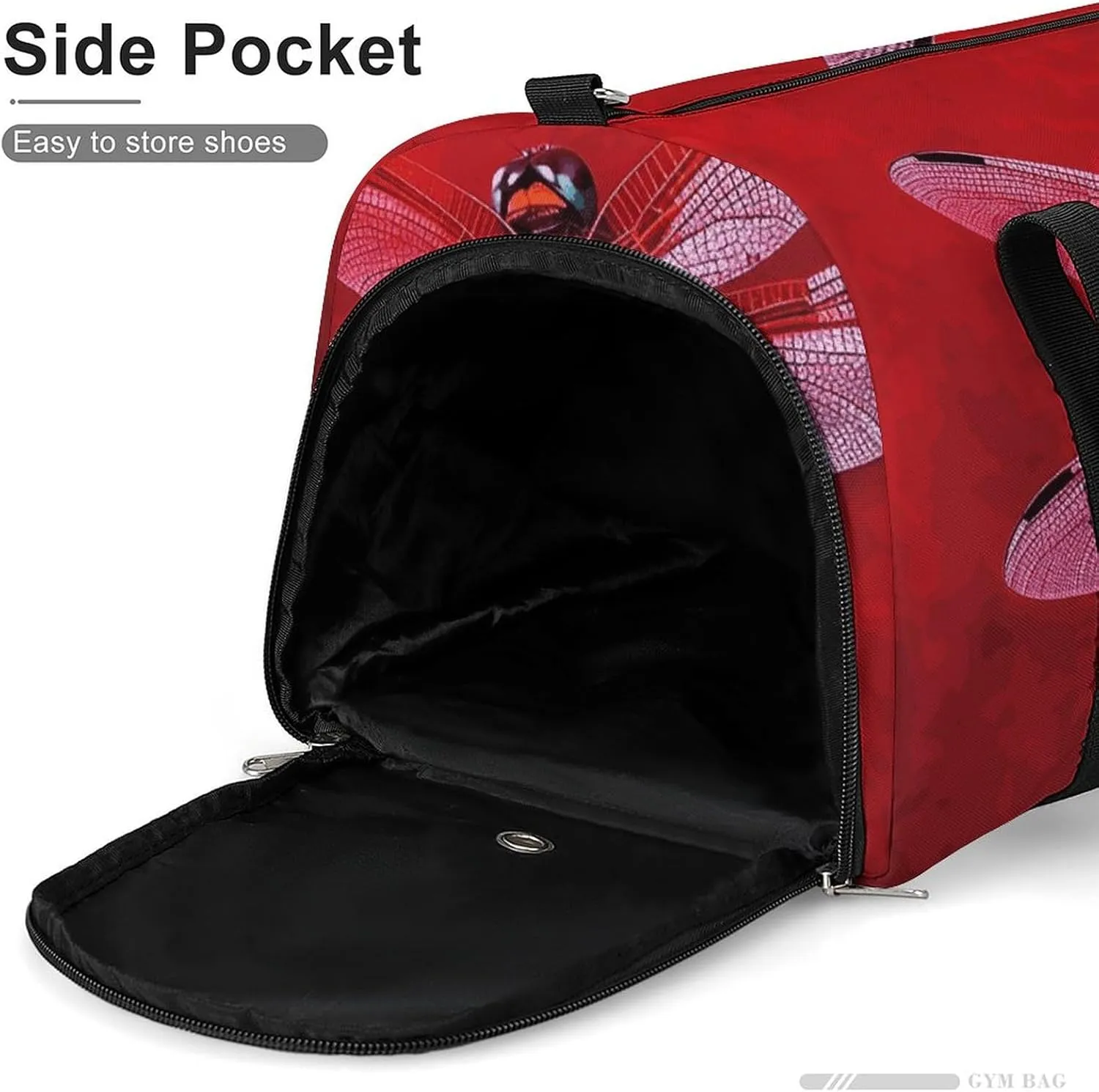 Gym Bags Small Dragonfly on Red Background Duffel Bag Overnight Bag with Shoe Compartment Carryon Bag for Men Women
