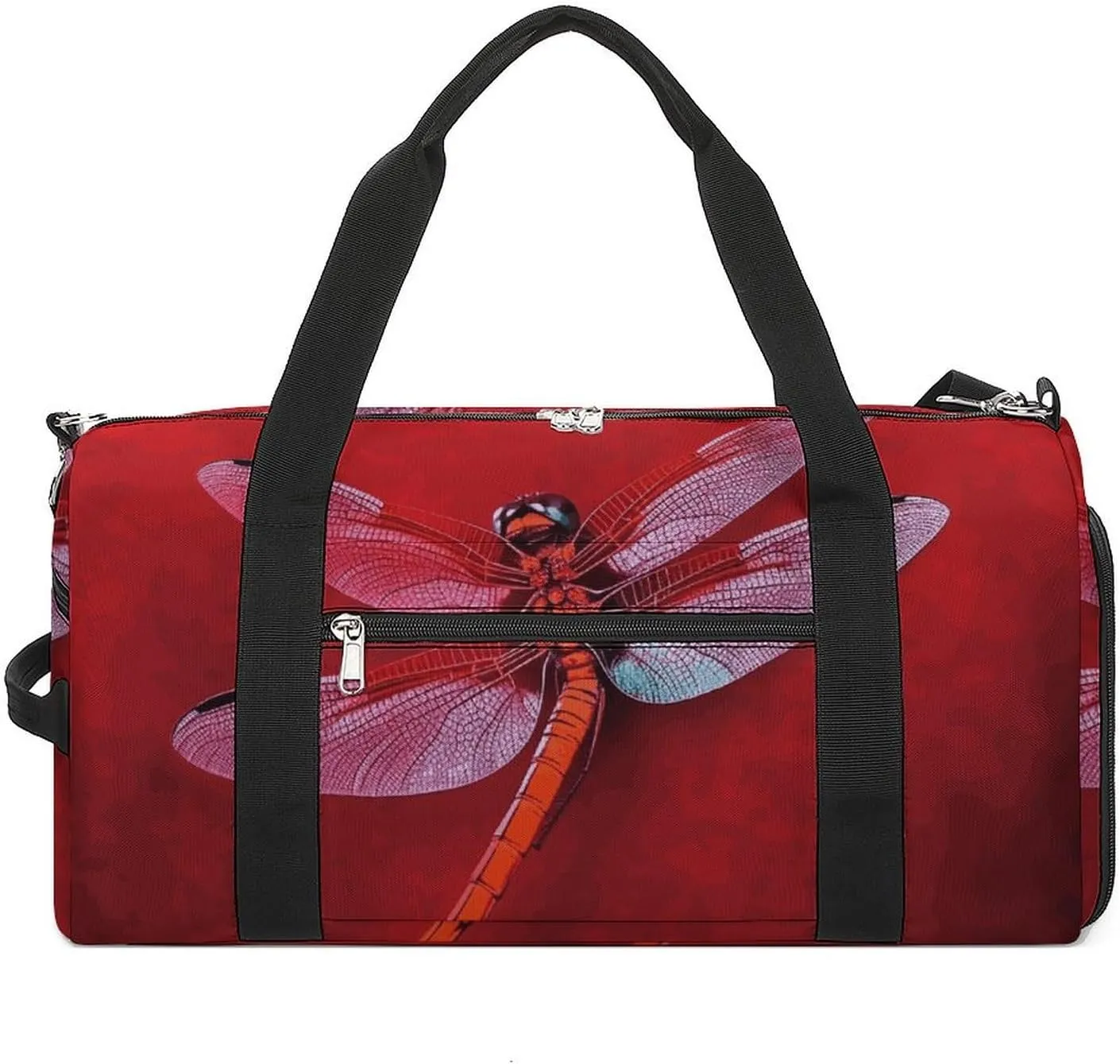 Gym Bags Small Dragonfly on Red Background Duffel Bag Overnight Bag with Shoe Compartment Carryon Bag for Men Women