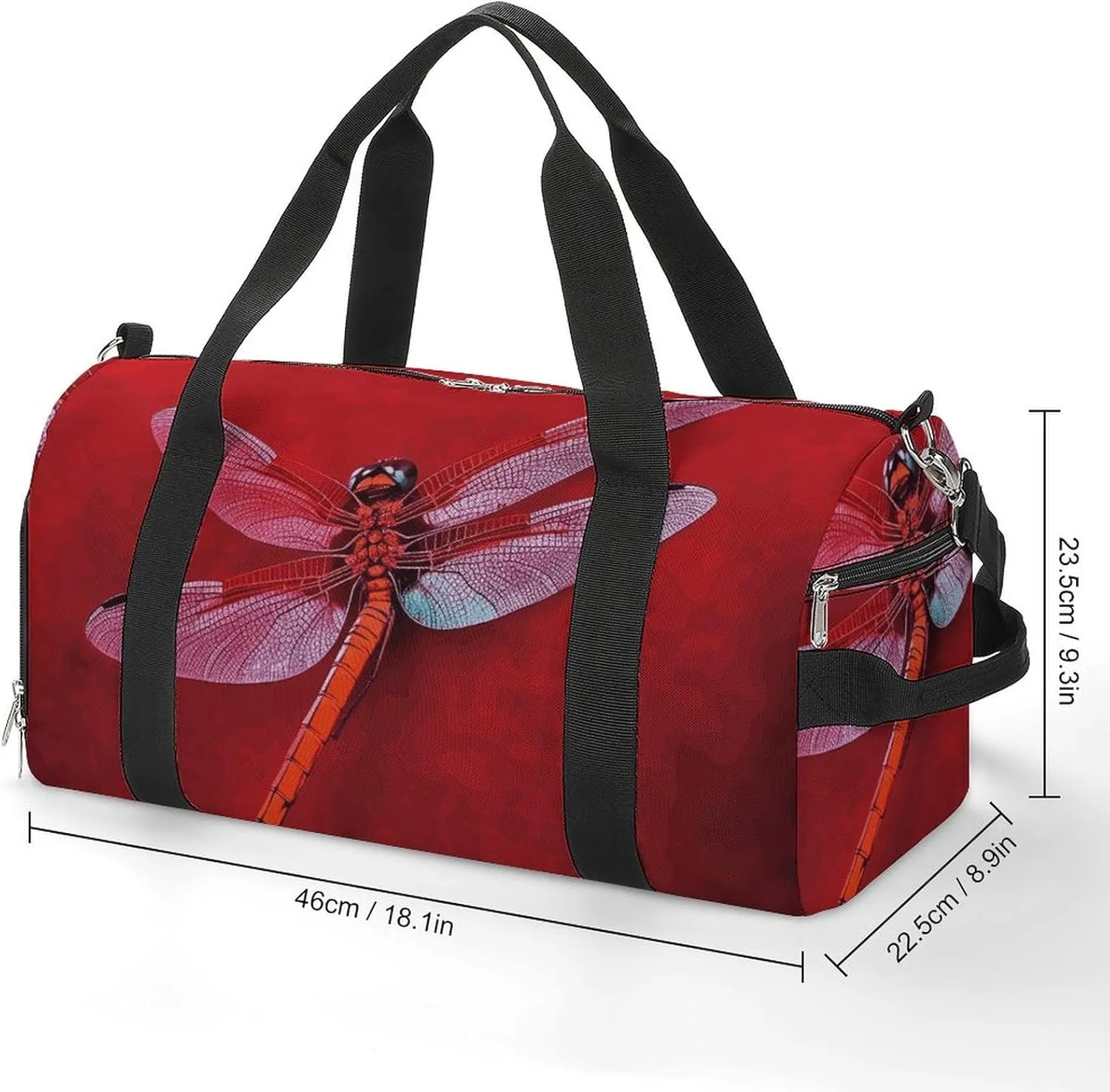 Gym Bags Small Dragonfly on Red Background Duffel Bag Overnight Bag with Shoe Compartment Carryon Bag for Men Women