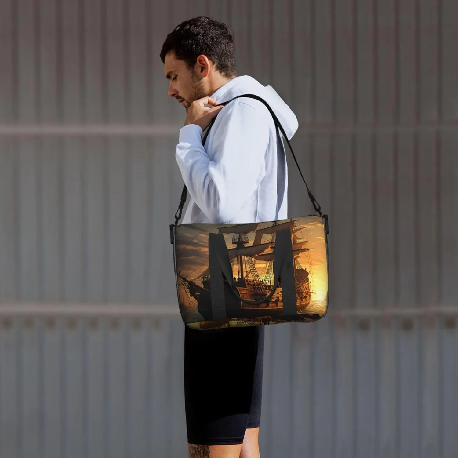 Gym Bags Small Fantasy pirate ship Duffel Bag Overnight Bag with Shoe Compartment Carryon Bag for Men Women