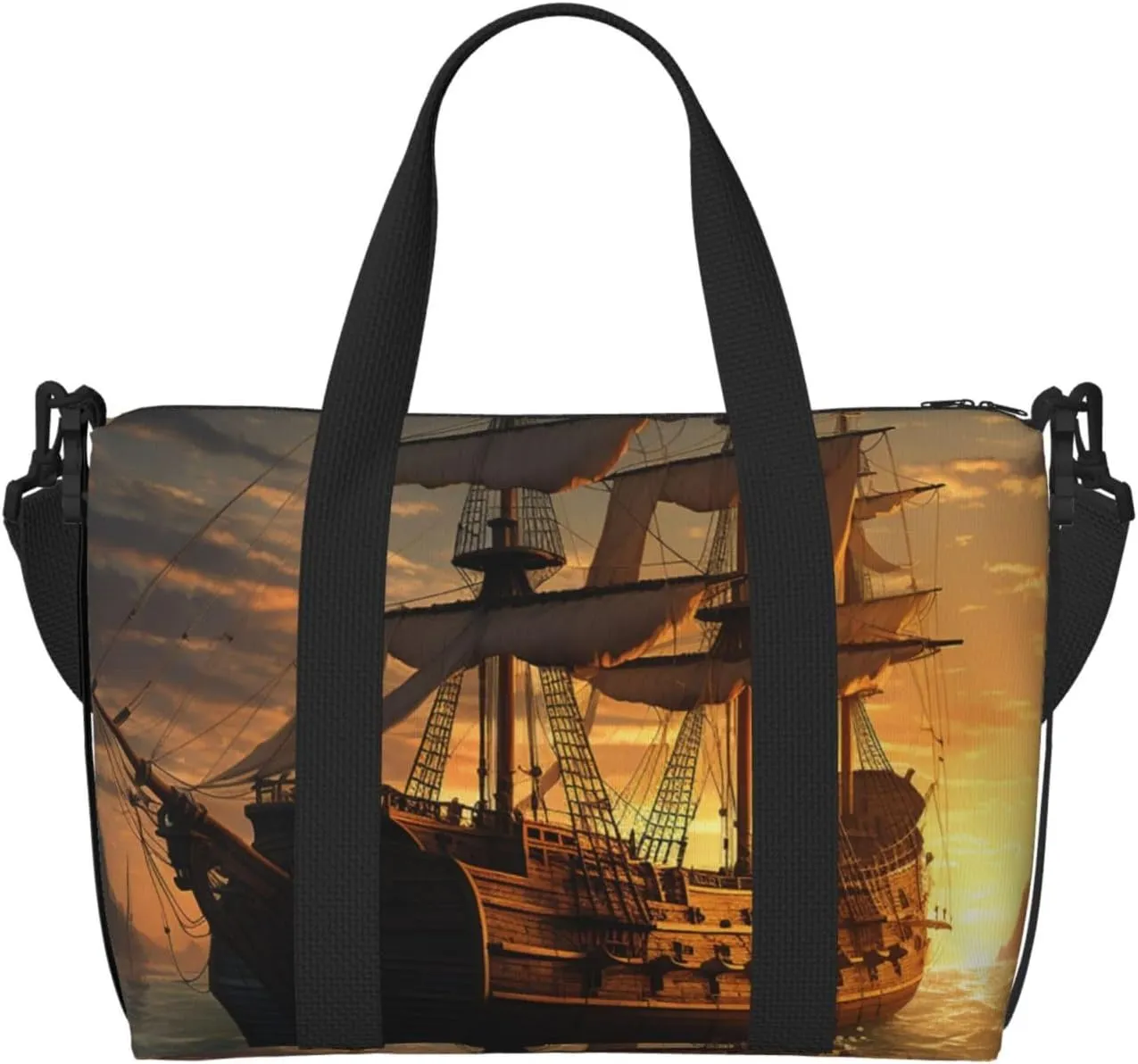 Gym Bags Small Fantasy pirate ship Duffel Bag Overnight Bag with Shoe Compartment Carryon Bag for Men Women