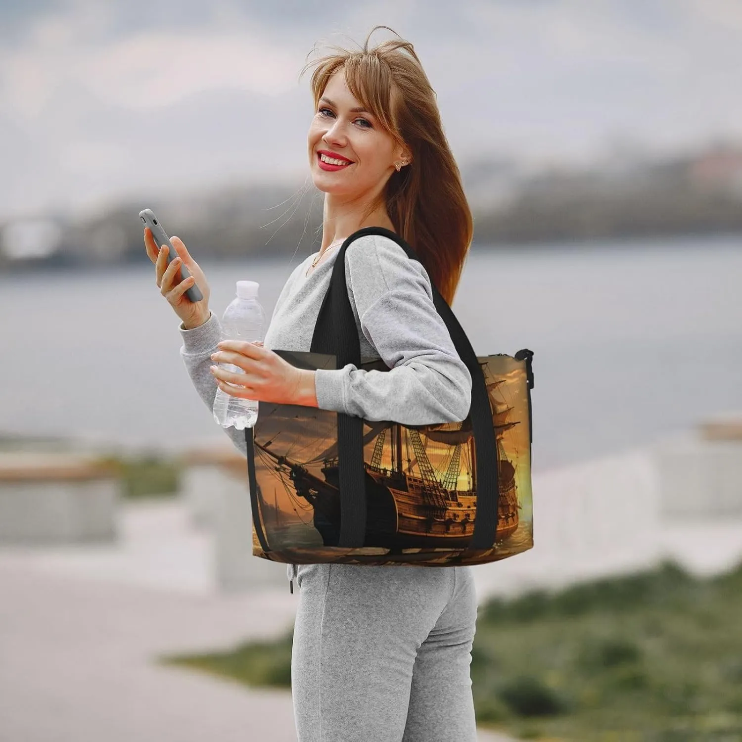 Gym Bags Small Fantasy pirate ship Duffel Bag Overnight Bag with Shoe Compartment Carryon Bag for Men Women