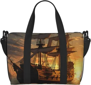 Gym Bags Small Fantasy pirate ship Duffel Bag Overnight Bag with Shoe Compartment Carryon Bag for Men Women