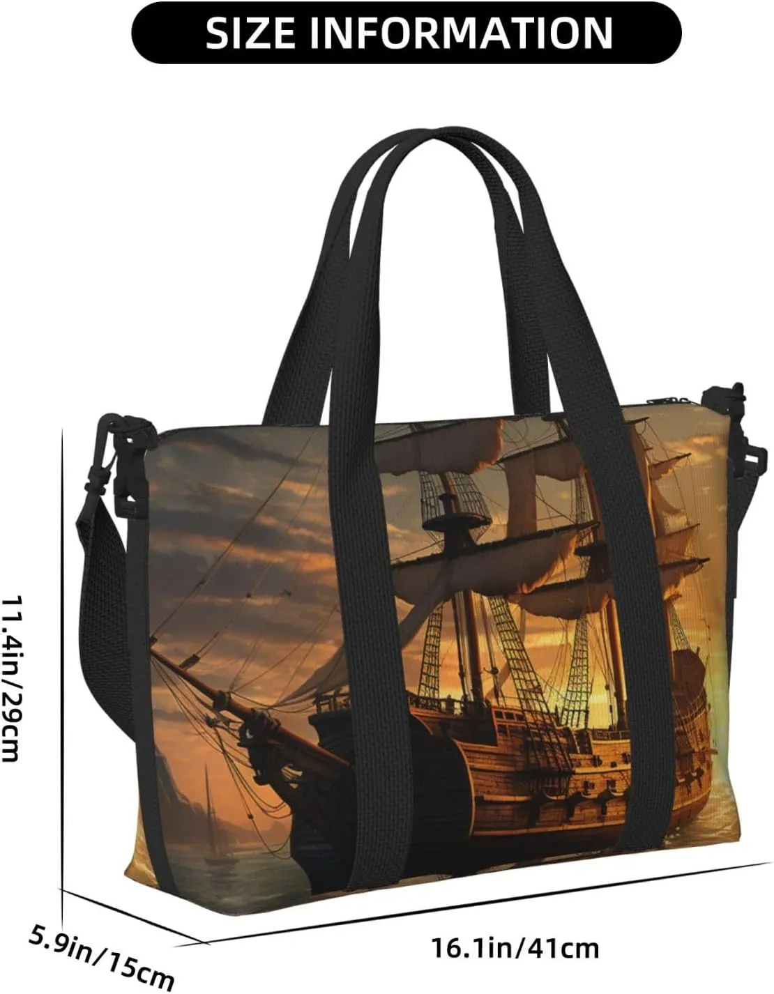 Gym Bags Small Fantasy pirate ship Duffel Bag Overnight Bag with Shoe Compartment Carryon Bag for Men Women