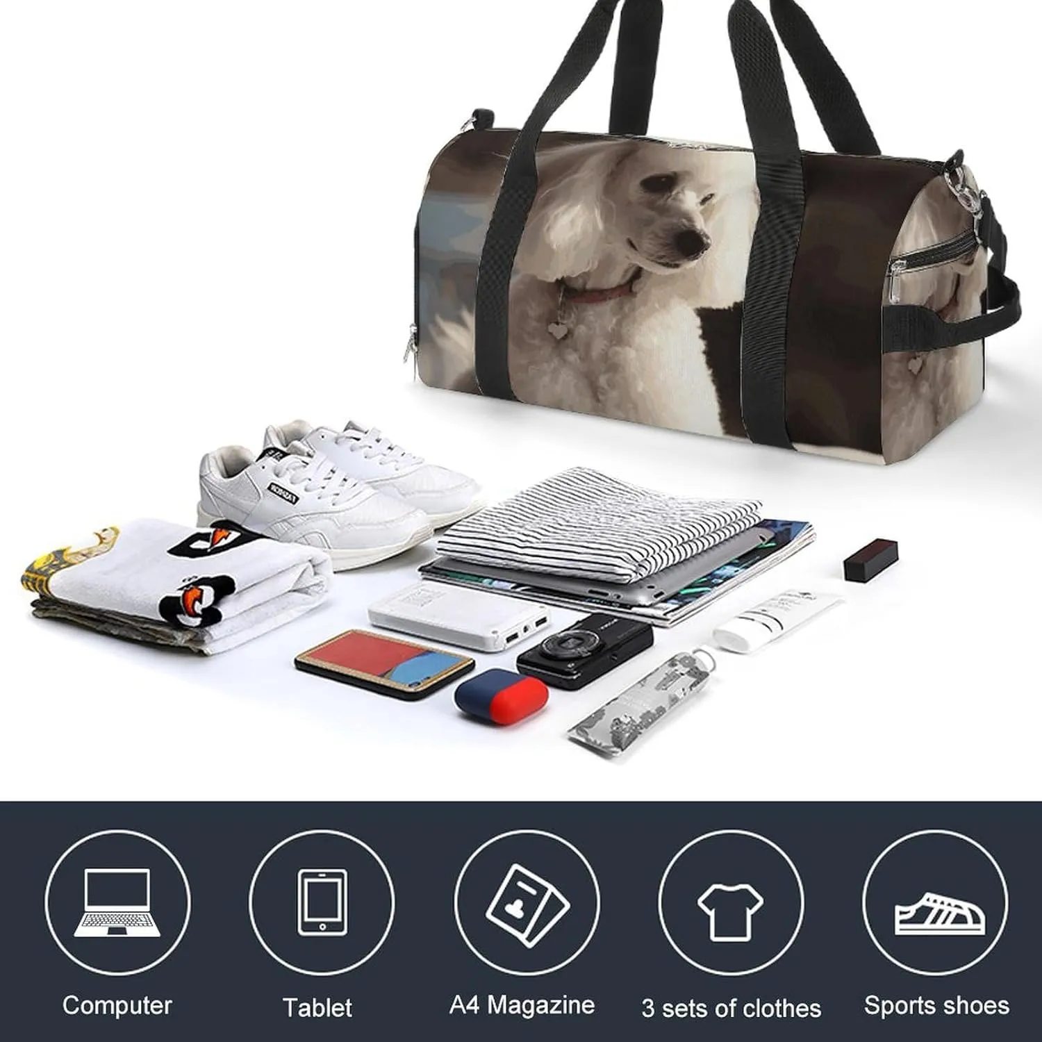 Gym Bags Small French Poodle Duffel Bag Overnight Bag with Shoe Compartment Carryon Bag for Men Women