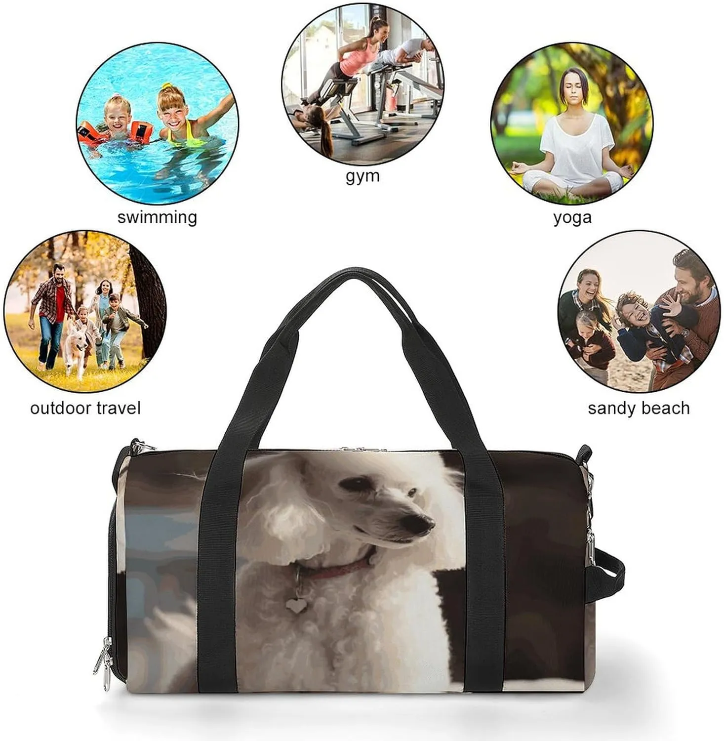 Gym Bags Small French Poodle Duffel Bag Overnight Bag with Shoe Compartment Carryon Bag for Men Women
