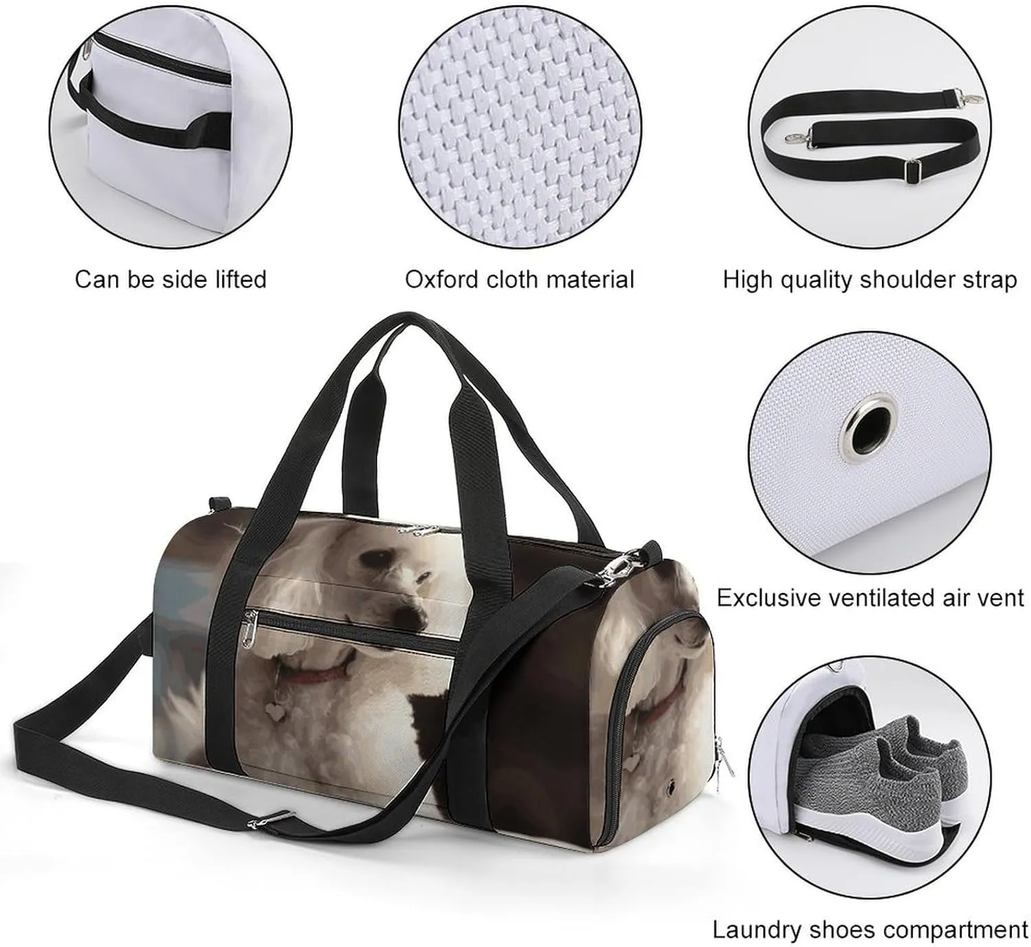 Gym Bags Small French Poodle Duffel Bag Overnight Bag with Shoe Compartment Carryon Bag for Men Women