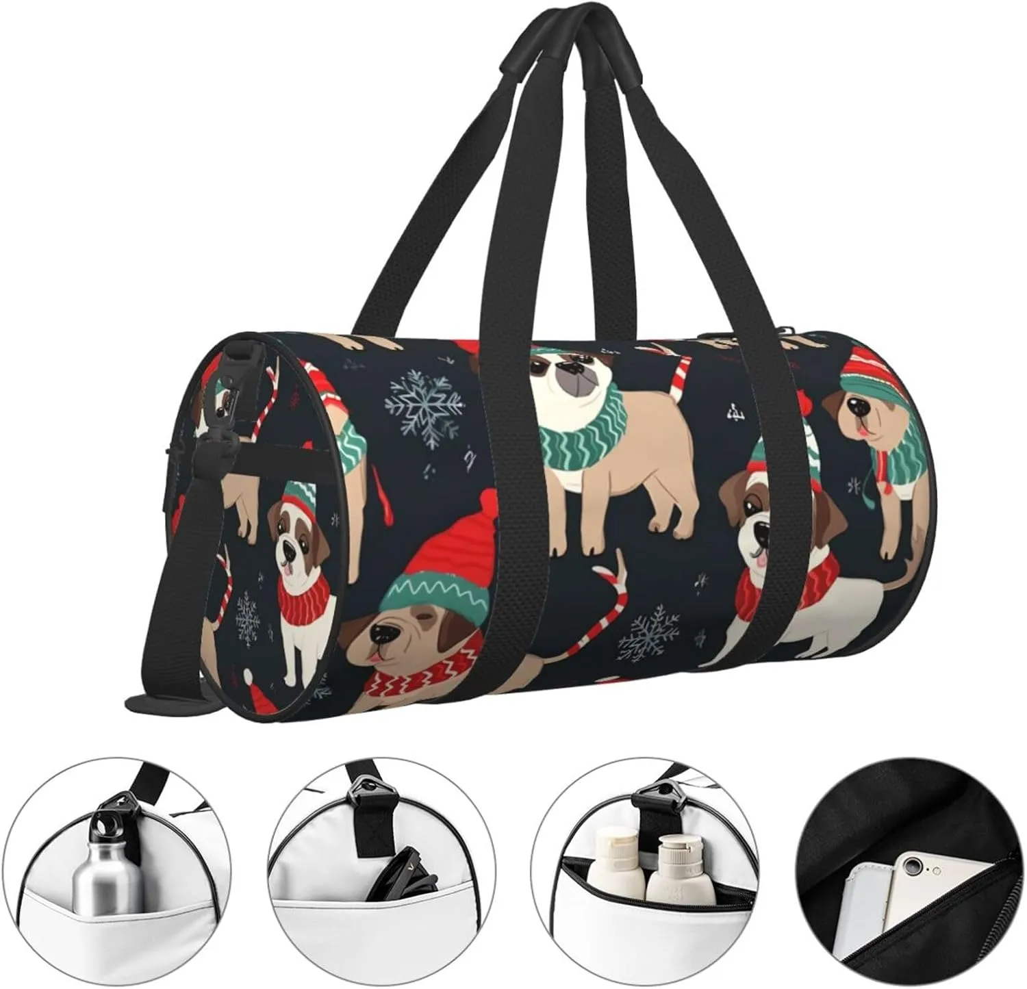 Gym Bags Small Merry Christmas Dog Duffel Bag Overnight Bag with Shoe Compartment Carryon Bag for Men Women